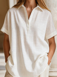 Relaxed Short Sleeve Split-Neck Blouse