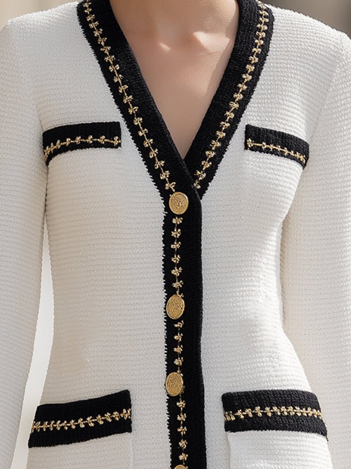Contrasting Trim Chunky Knit Cardigan Jacket