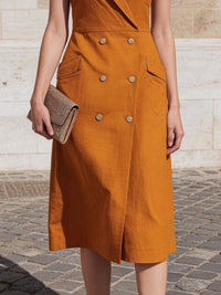 Sleeveless Double-Breasted Wrap Midi Dress