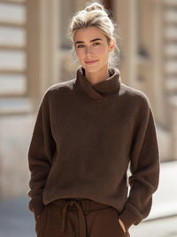 Cozy Brown Fleece Turtleneck Sweater