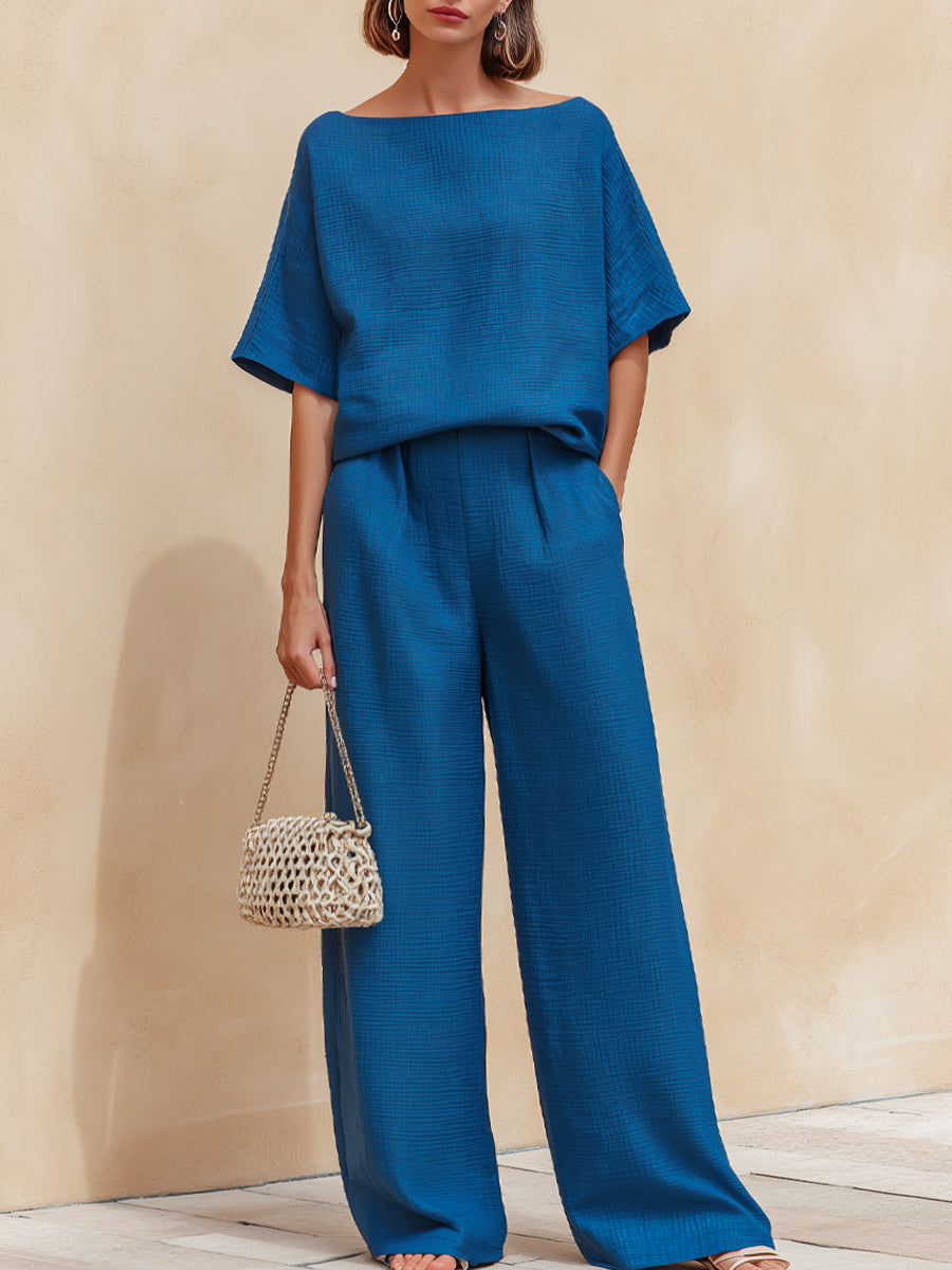 Relaxed Short Sleeve Top & Wide-Leg Pants Set