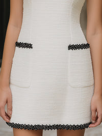 Ivory Sleeveless Tweed Mini Dress With Contrast Trim