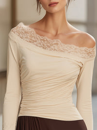 Ivory Lace-Trimmed Off-Shoulder Top