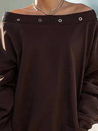 Off-Shoulder Chocolate Brown Oversized Sweatshirt Dress