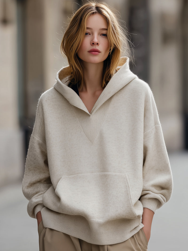 Ivory Relaxed Hoodie With Kangaroo Pocket