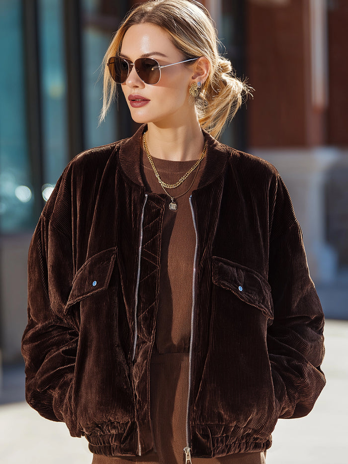 Chocolate Brown Corduroy Bomber Jacket