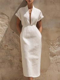 Ethereal Linen-blend V-Neck Midi Dress