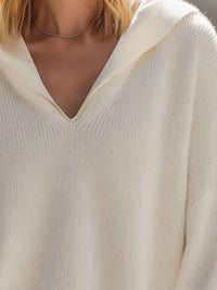 Ivory Casual Knit Midi Hoodie