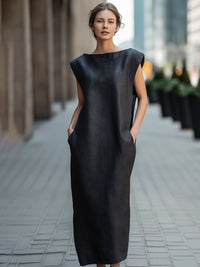 Minimalist Cap Sleeve Boat Neck Midi Dress