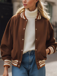 Brown Varsity-Style Bomber Jacket