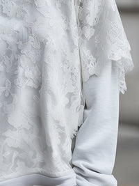 Floral Lace Overlay Relaxed Sweatshirt