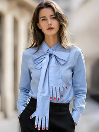 Light Blue Shirt With Hand-decorated Bow Tie