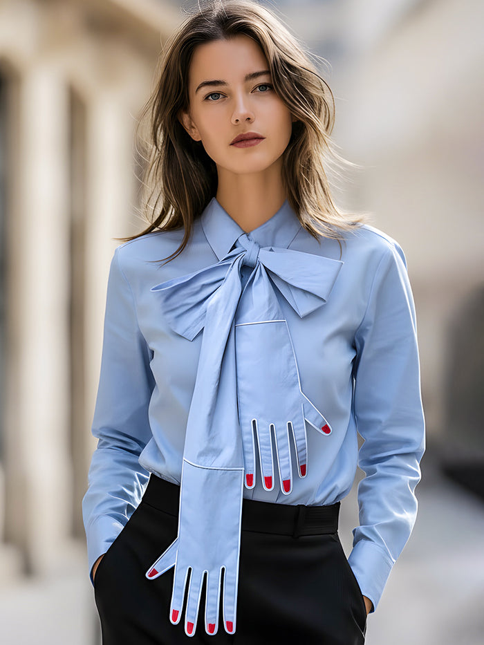 Light Blue Shirt With Hand-decorated Bow Tie
