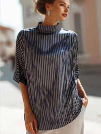 Striped Mock Neck Relaxed Short Sleeve Top