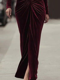 Velvet Draped Robe With Striking Pearl Buttons