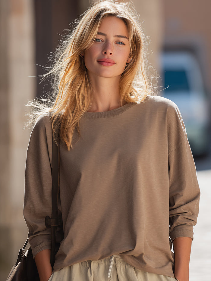 Relaxed Long-Sleeve Woven Blouse