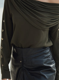 Draped Off-Shoulder Grommet Sleeve Top