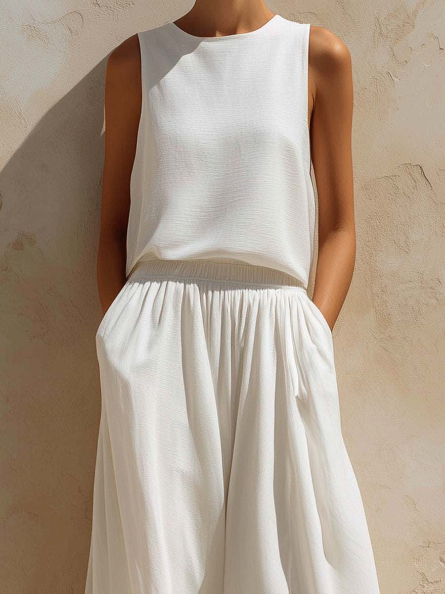 Minimal Sleeveless Top & Fluid Maxi Skirt Two-Piece Set