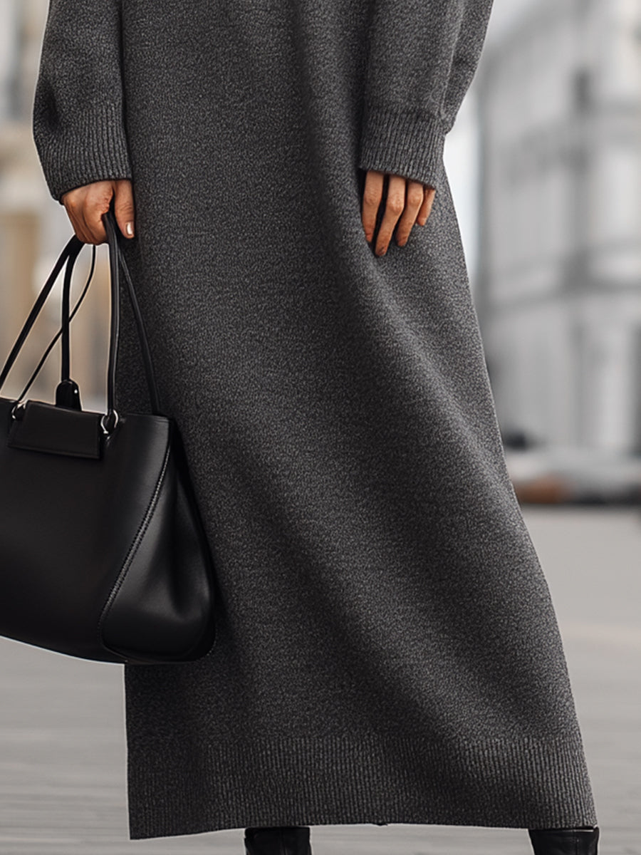 Charcoal Turtleneck Maxi Knit Dress