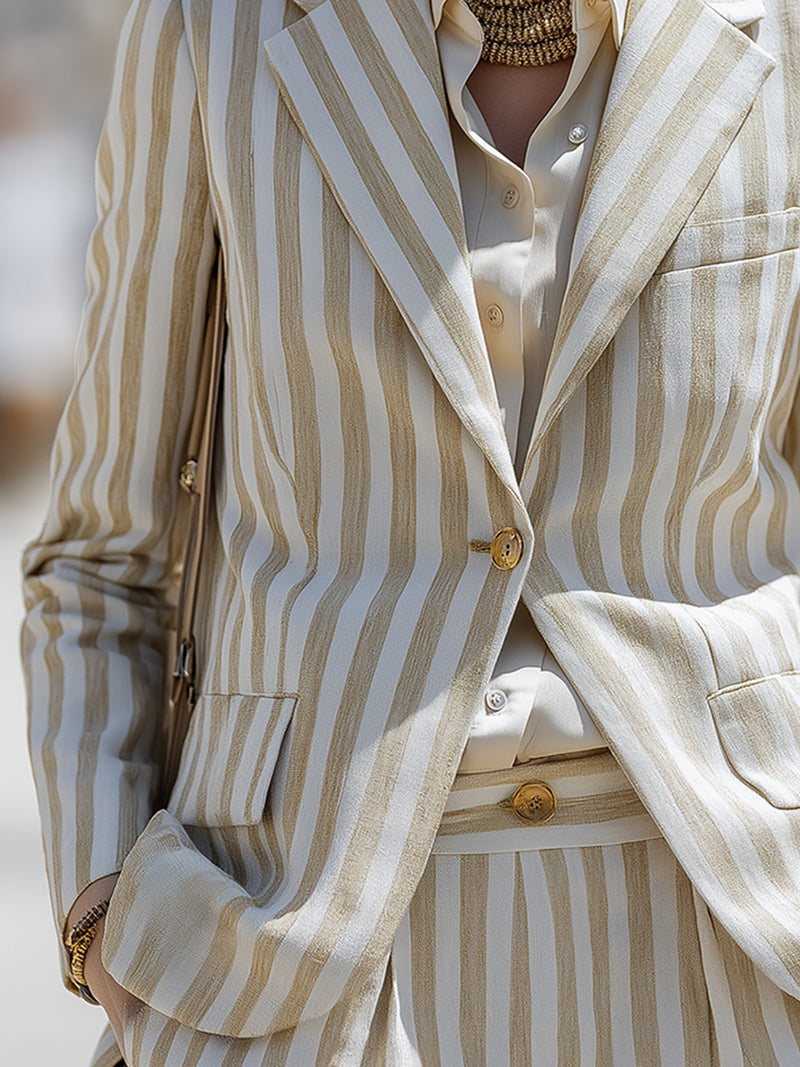 Striped Linen-Blend Tailored Suit