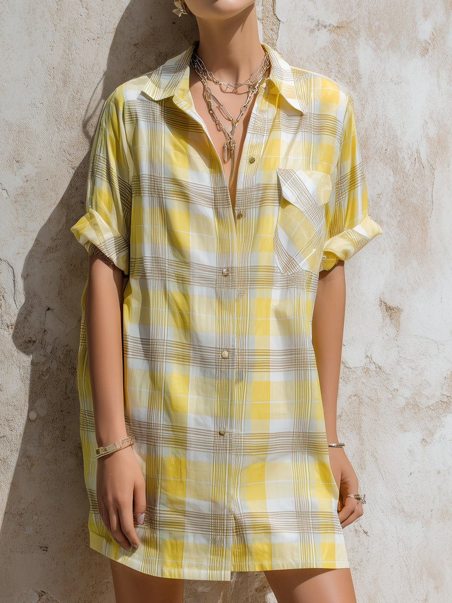 Relaxed Plaid Button-Front Shirt Dress