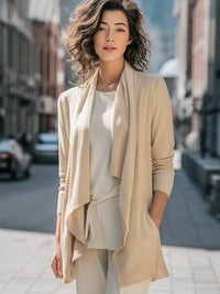 Soft Beige Open Front Cardigan