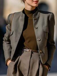 Minimalist Mandarin Collar Utility Blazer