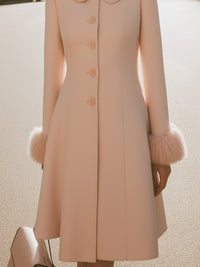 Blush Pink Coat Dress With Peter Pan Collar And Fur Cuffs