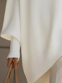 Ivory Asymmetric Ribbed Turtleneck Poncho Sweater