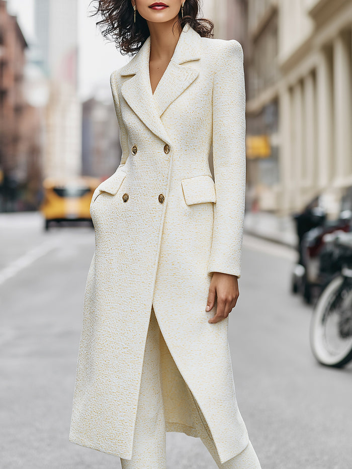 Tweed Double-Breasted Long Coat