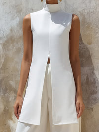 Sleeveless High-Neck Longline Top & Wide-Leg Pants Set