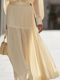Chiffon Shirt Pleated Long Skirt Two-Piece Suit