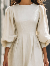 Elegant Linen Puff-Sleeve Maxi Dress