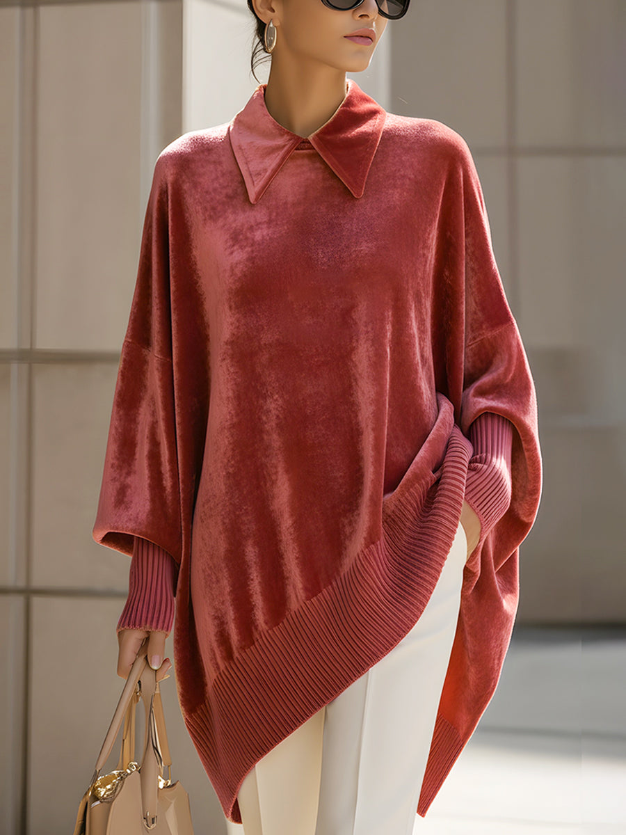 Velvet Collared Tunic Sweater