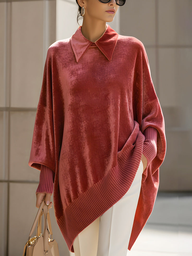 Velvet Collared Tunic Sweater