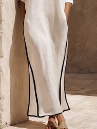 Ethereal Linen-blend  Maxi Dress With Contrast Piping