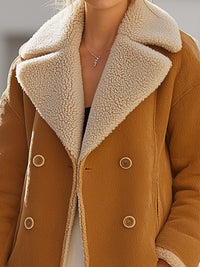 Camel Shearling-Lined Double-Breasted Jacket