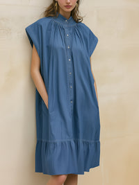 Relaxed Denim Short Sleeve Midi Dress