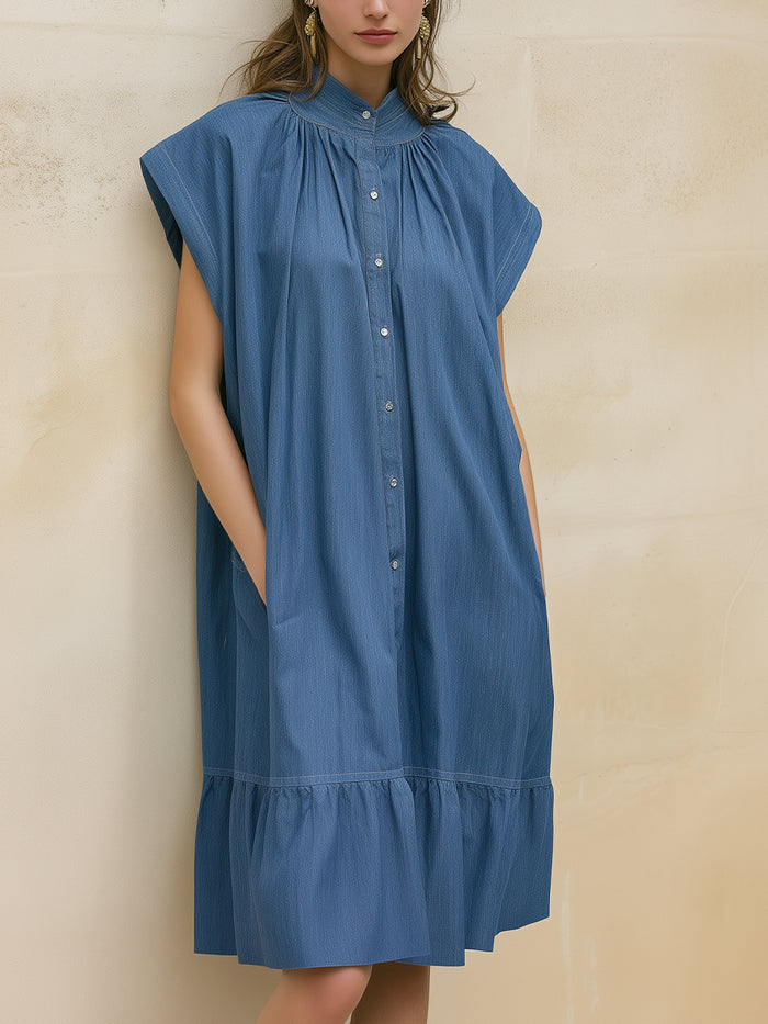 Relaxed Denim Short Sleeve Midi Dress
