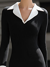 Black And White Contrast Knit Midi Dress