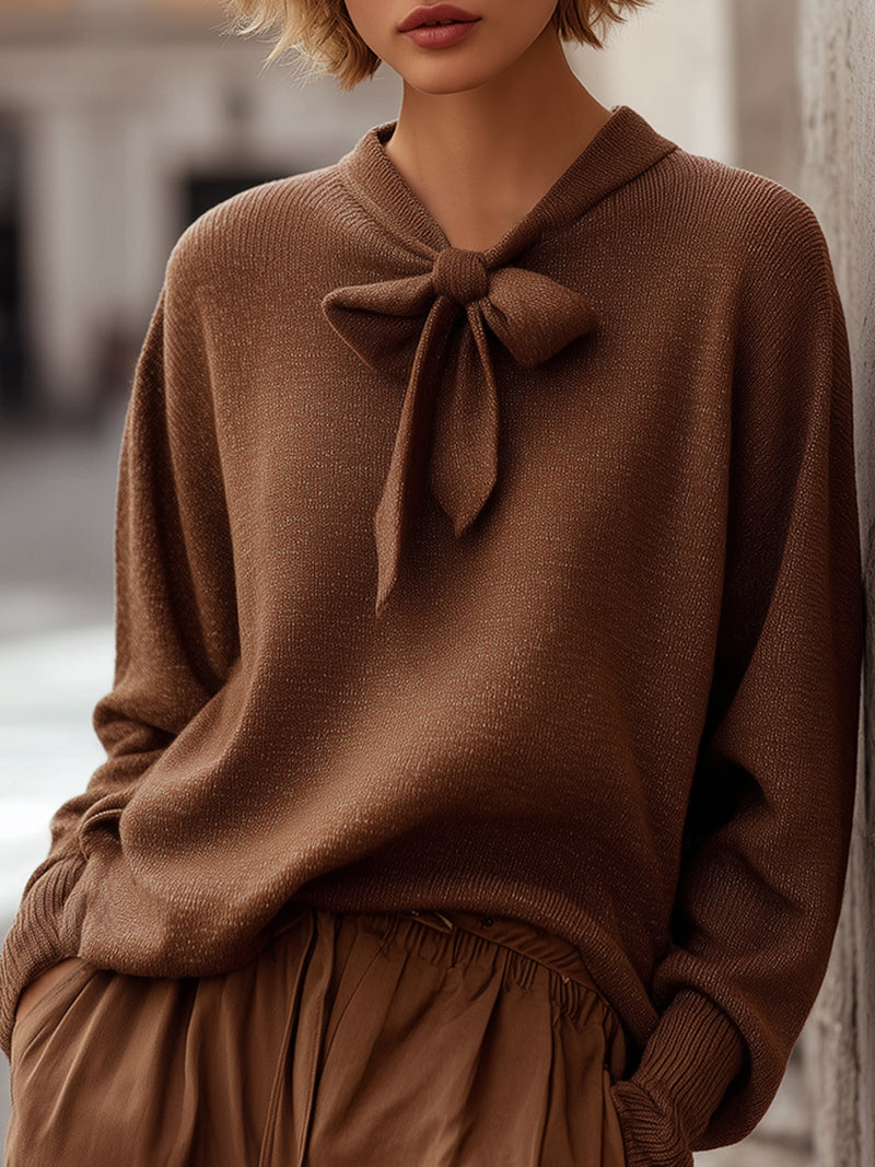Mocha Bow-Tie Knit Sweater