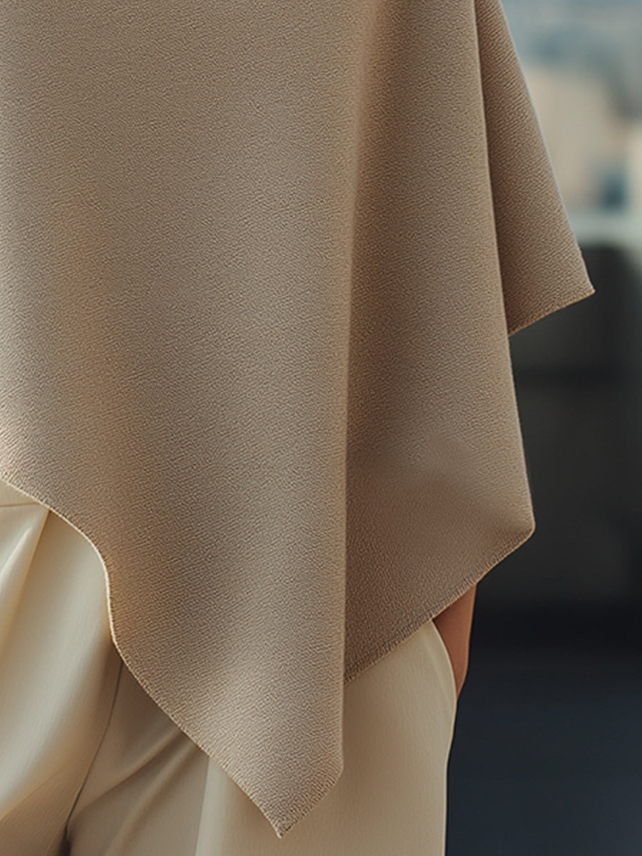 Sand Drape Asymmetric Knit Poncho