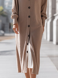 Long Button-Front Knit Cardigan