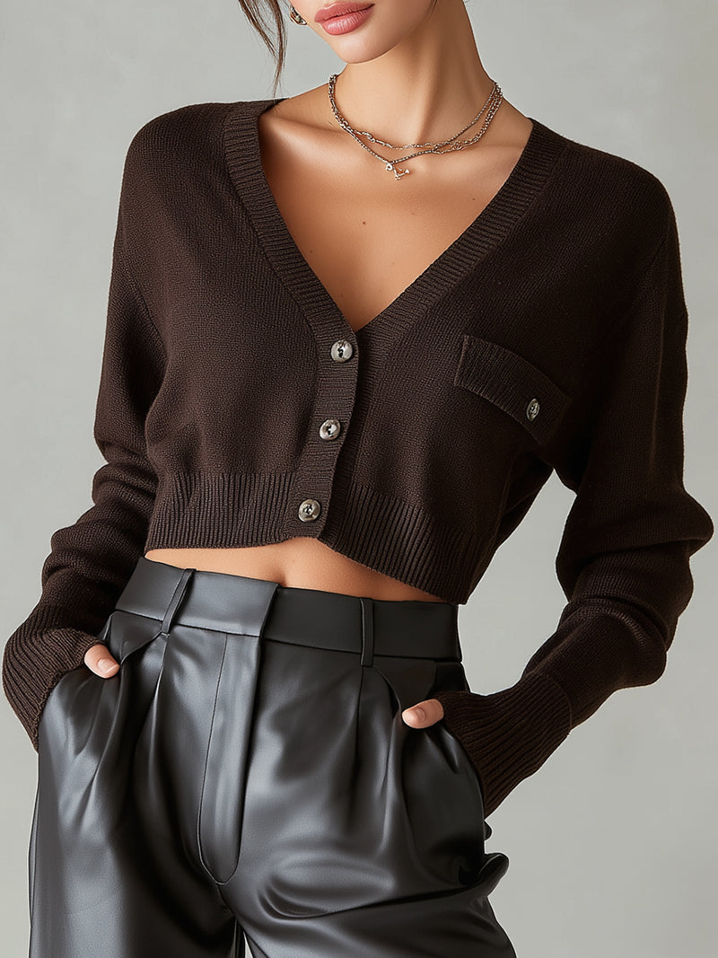 Chocolate Brown Cropped Knit Cardigan