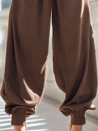 Brown Striped High-Waisted Balloon Pants
