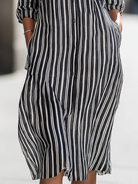 Relaxed Vertical Stripe Button-Front Midi Shirt Dress