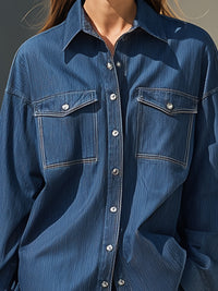 Oversized Navy Blue Denim Button-Down Shirt