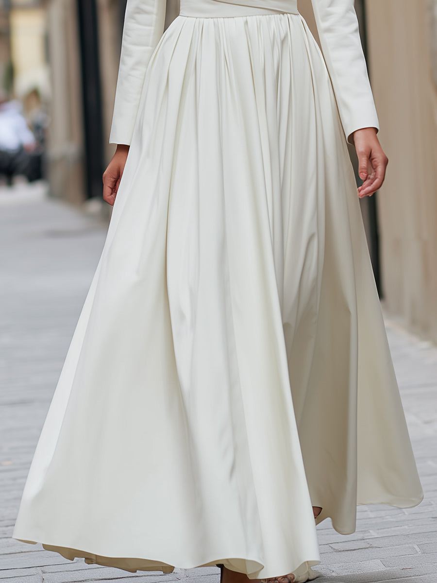 Ivory Long-Sleeve Draped Maxi Dress