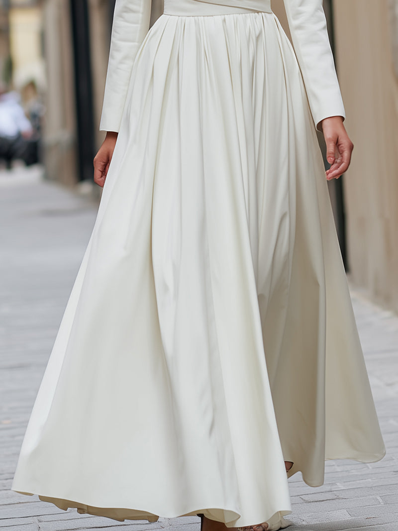 Ivory Long-Sleeve Draped Maxi Dress