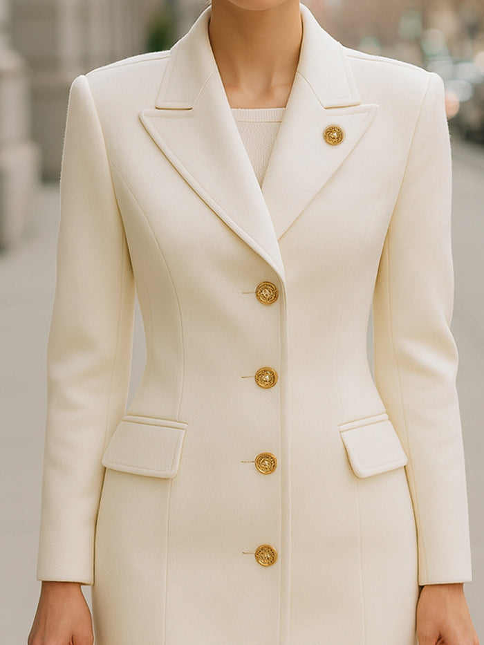 Tailored Blazer Dress With Gold Button Accents